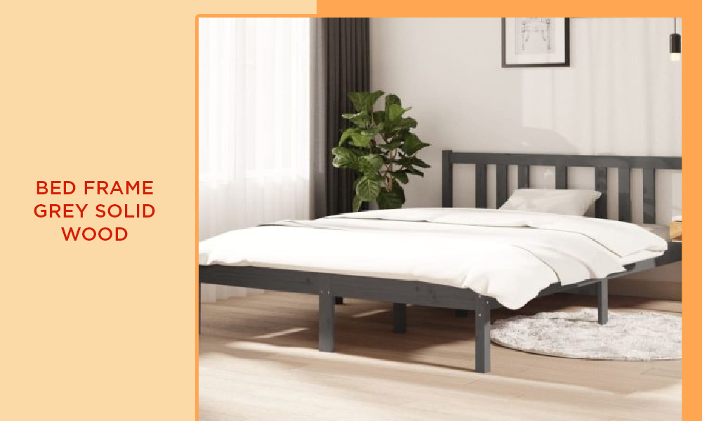 Bed Frame Grey Solid Wood 135×190 Cm 4FT6 Double