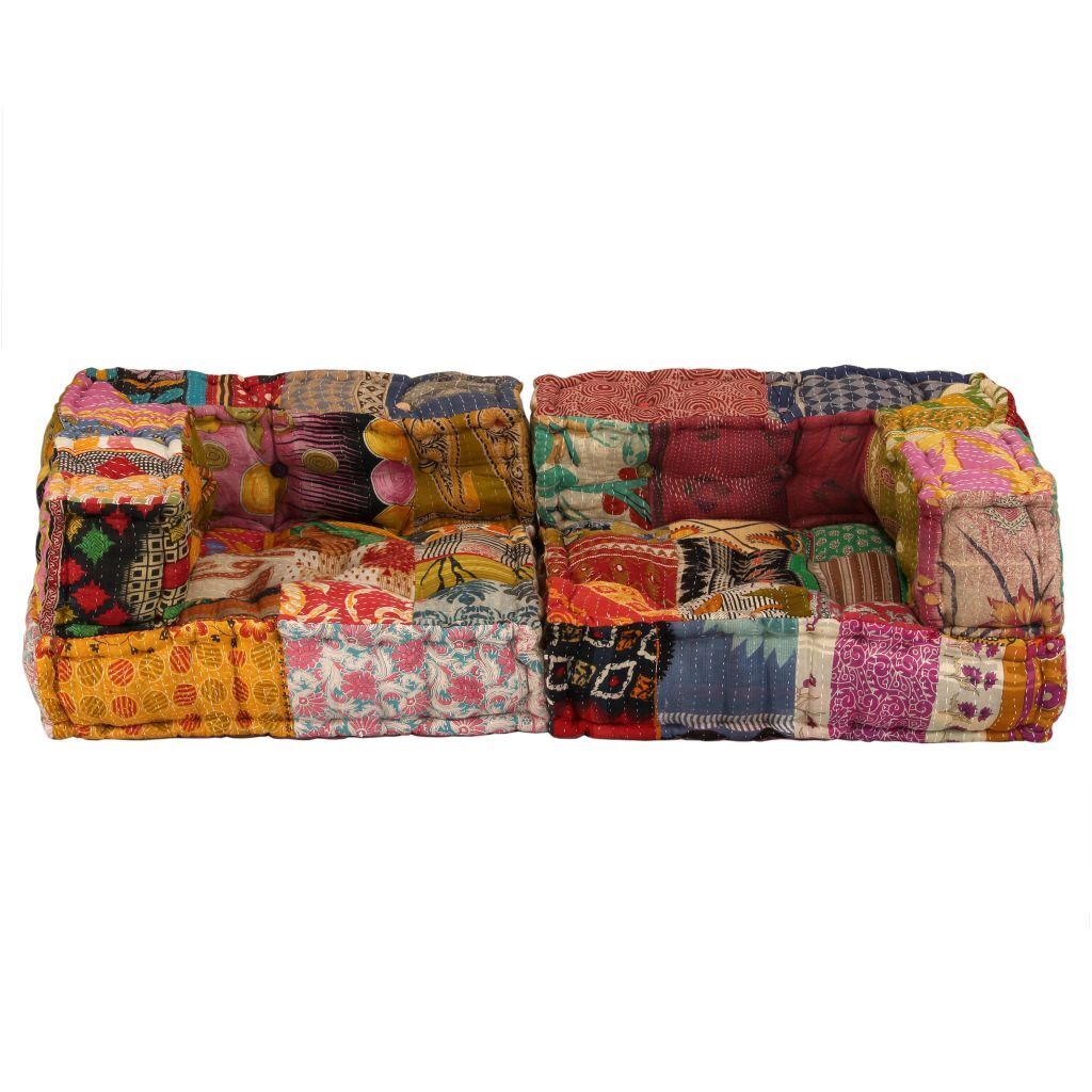 Ansonia 2 Seater Modular Pouffe Patchwork Fabric Mattress Discount