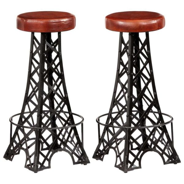 Bar Stools 2 pcs Real Leather