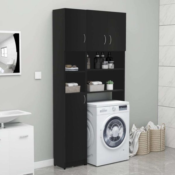 Washing Machine Cabinet Set Black Chipboard