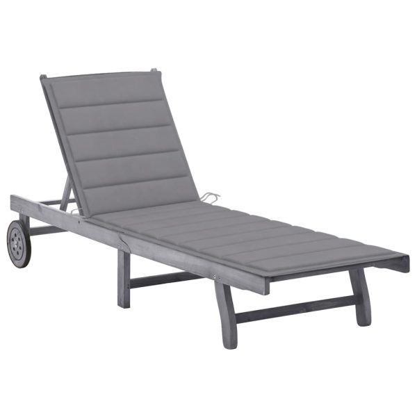 Garden Sun Lounger with Cushion Solid Acacia Wood