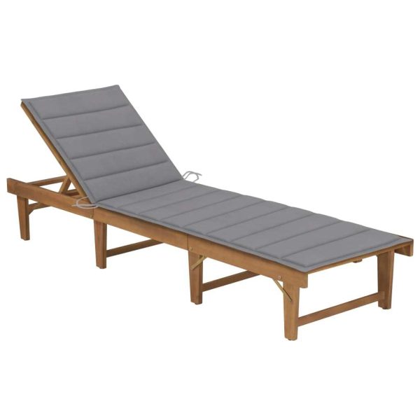 Folding Sun Lounger with Cushion Solid Wood Acacia