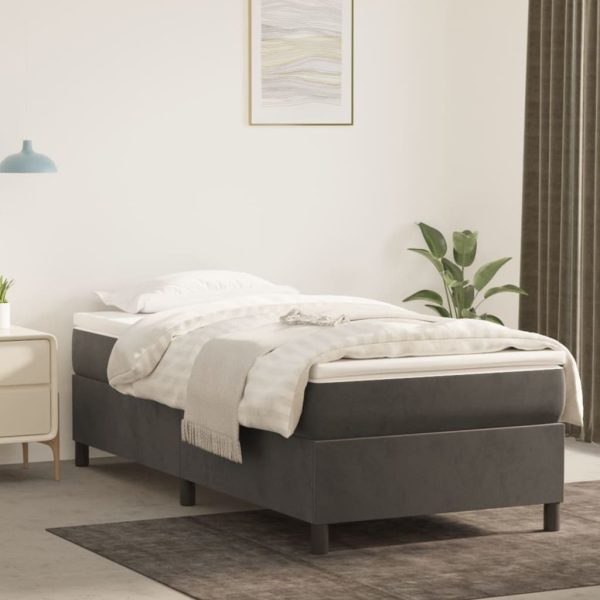 Box Spring Bed with Mattress Dark Grey Velvet