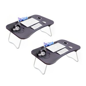 2X Black Portable Bed Table Adjustable Foldable Bed Sofa Study Table Laptop Mini Desk with Notebook Stand Card Slot Holder Home Decor