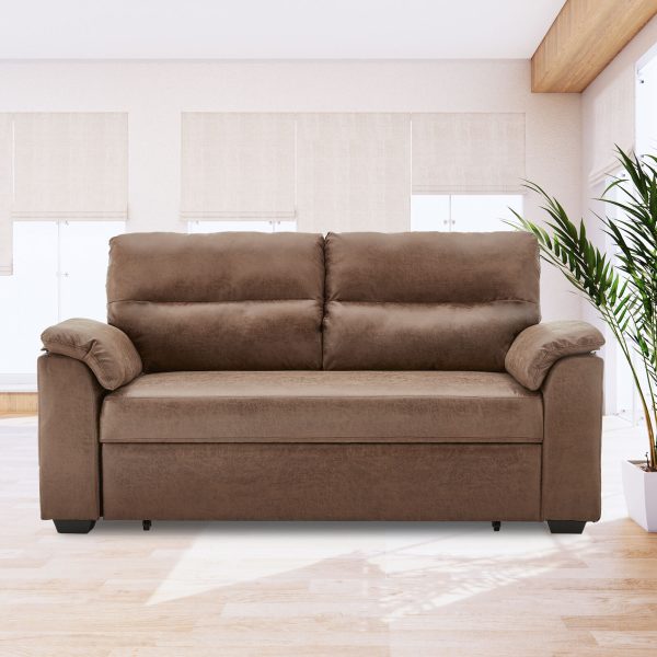 Carpinteria Distressed Fabric Sofa Bed Couch Lounge – Brown