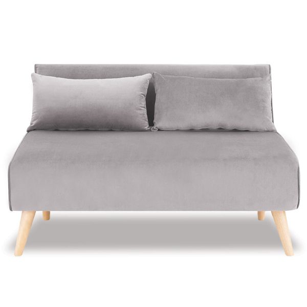 Pottstown 2-Seater Adjustable Sofa Bed Lounge Faux Velvet – Light Grey