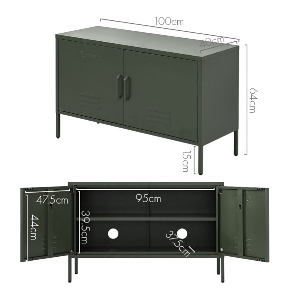 Base Metal Locker Storage Shelf Organizer Cabinet Buffet Sideboard Green