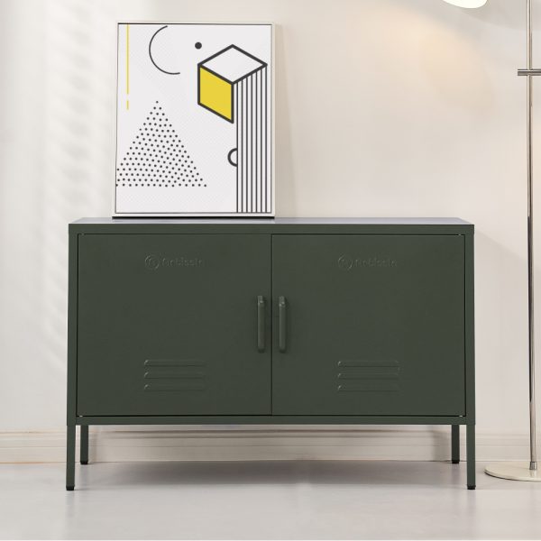 Base Metal Locker Storage Shelf Organizer Cabinet Buffet Sideboard Green