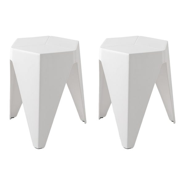Set of 2 Puzzle Stool Plastic Stacking Stools Chair Outdoor Indoor White