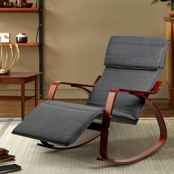 Fabric Rocking Armchair with Adjustable Footrest – Charcoal