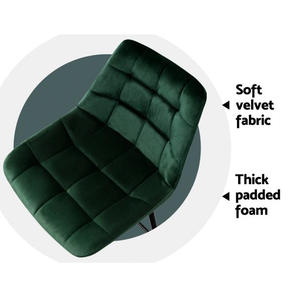 Set of 2 Velvet Bar Stools – Green