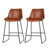 Set of 2 Bar Stools Kitchen Metal Bar Stool Dining Chairs PU Leather Brown