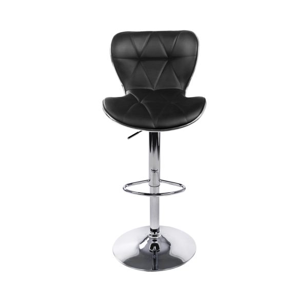 Set of 2 PU Leather Patterned Bar Stools – Black and Chrome