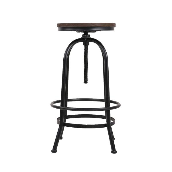 Set of 2 Bar Stool Industrial Round Seat Wood Metal – Black and Brown