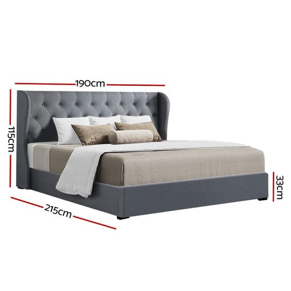 Issa Bed Frame Fabric Gas Lift Storage – Grey King