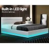 Lumi LED Bed Frame PU Leather Gas Lift Storage – White Double