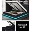 Lumi LED Bed Frame PU Leather Gas Lift Storage – Black Queen