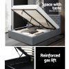 Artiss Vila Bed Frame Fabric Gas Lift Storage – Grey Double