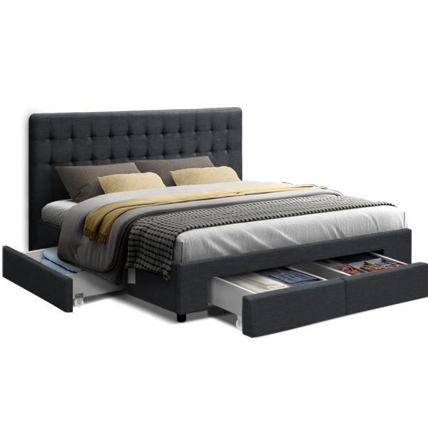 Avio Bed Frame Fabric Storage Drawers – Charcoal King