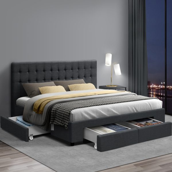 Avio Bed Frame Fabric Storage Drawers – Charcoal King