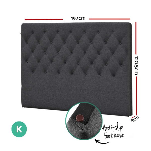 King Size Bed Head Headboard Bedhead Fabric Frame Base CAPPI Charcoal