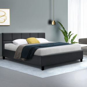 Tino Bed Frame Queen Size Charcoal Fabric