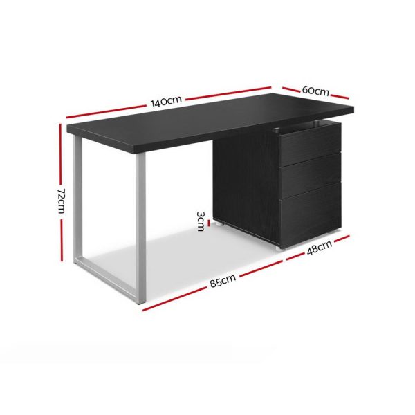 Metal Desk with 3 Drawers – Black