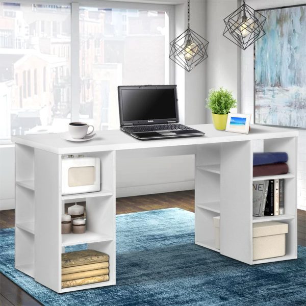 3 Level Desk with Storage & Bookshelf – White