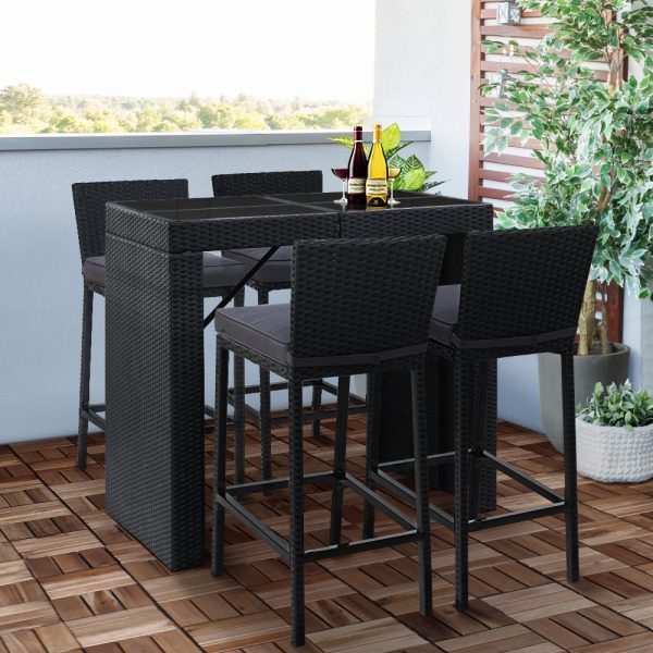 5-Piece Outdoor Bar Set Dining Table Stools Wicker Patio Setting