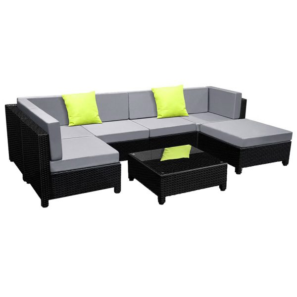 7-Piece Outdoor Sofa Set Wicker Couch Lounge Setting Seat Cover