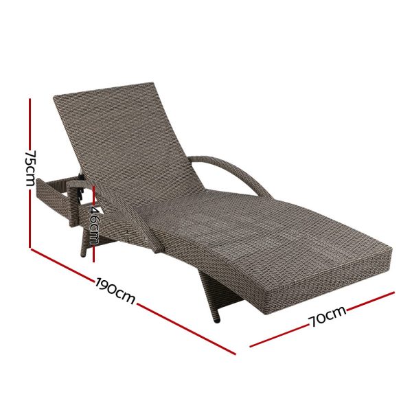 Set of 2 Outdoor Sun Lounge Chair with Cushion- Grey