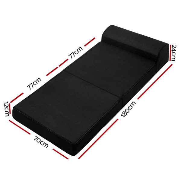 Folding Foam Mattress Portable Single Sofa Bed Mat Air Mesh Fabric Black