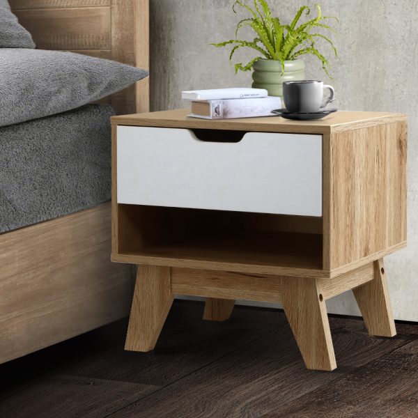 Bedside Table 1 Drawer with Shelf – IKER White & Oak