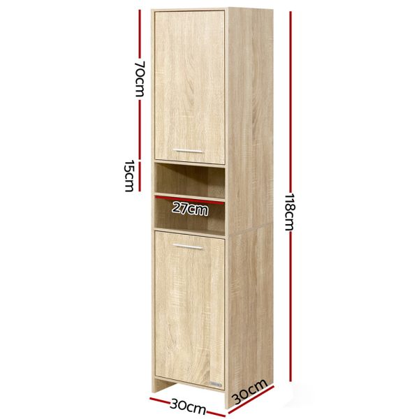 185cm Bathroom Cabinet Tallboy Furniture Toilet Storage Laundry Cupboard Oak