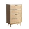 4 Chest of Drawers Rattan Tallboy Cabinet Bedroom Clothes Storage Wood