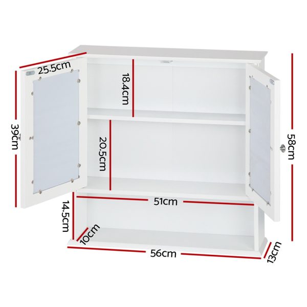 Bathroom Tallboy Storage Cabinet with Mirror – White