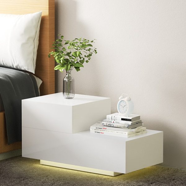 Bedside Tables LED 2 Drawers – REMI White