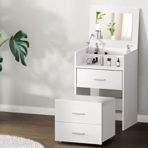 Artiss Dressing Table Bedside Tables 2-in-1 Set Hidden Makeup Mirror Storage Drawers