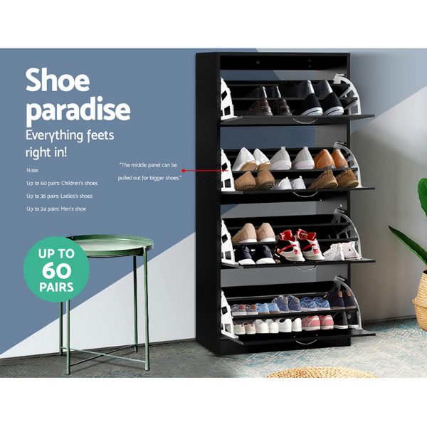 Shoe Cabinet Shoes Storage Rack Organiser 60 Pairs Black Shelf Drawer