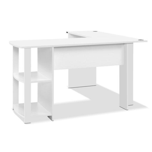 Office Computer Desk Corner Student Study Table Workstation L-Shape Shelf White