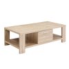Coffee Table Wooden Shelf Storage Drawer Living Furniture Thick Tabletop