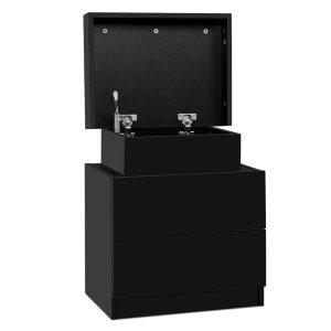 Bedside Tables 2 Drawers Side Table Storage Nightstand Black Bedroom Wood