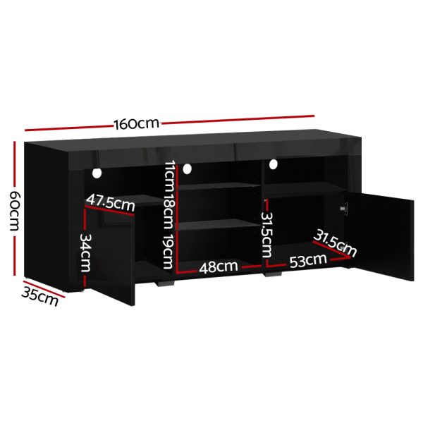 Adel TV Cabinet Entertainment Unit Stand RGB LED Gloss Furniture 160cm Black
