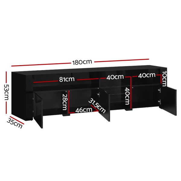 Amity TV Cabinet Entertainment Unit Stand RGB LED Gloss 3 Doors 180cm Black