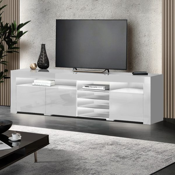 Amity TV Cabinet Entertainment Unit Stand RGB LED Gloss 3 Doors 180cm White