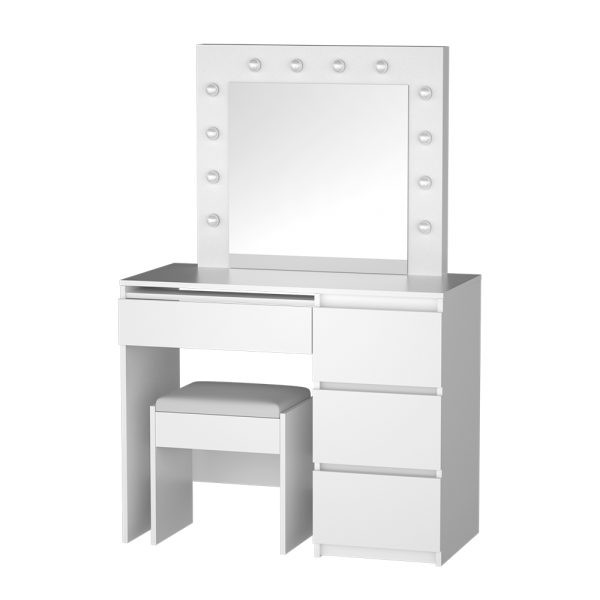 Dressing Table LED Makeup Mirror Stool Set 12 Bulbs Vanity Desk White