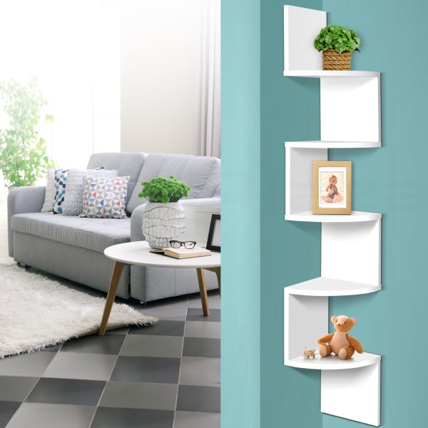 5 Tier Corner Wall Shelf – White