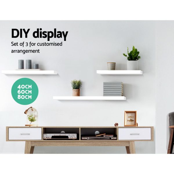 3 Piece Floating Wall Shelves – White
