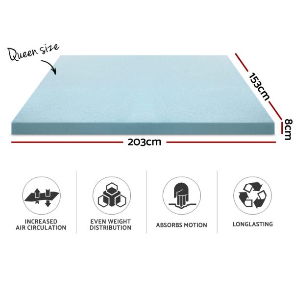 Bedding Cool Gel Memory Foam Mattress Topper w/Bamboo Cover 8cm – Queen