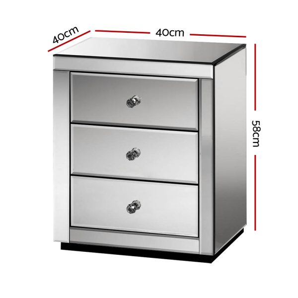 Mirrored Bedside table Drawers Furniture Mirror Glass Presia Smoky Grey